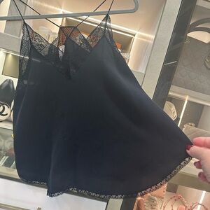 Zadig & Voltaire Black Lace Trim Cami Top Size Large